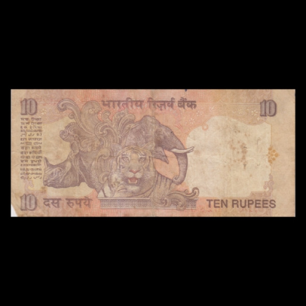 10 Indian Rupee Note  Mahatma Gandhi Tiger and Elephant wildlife-Bimal Jalan
