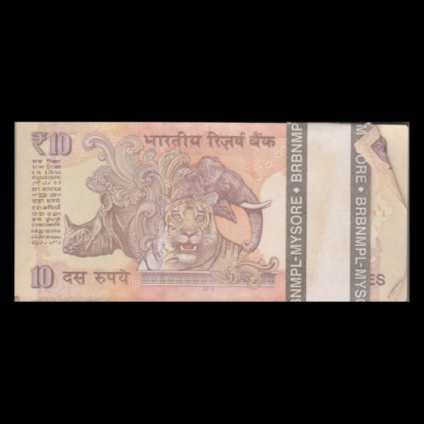10 Indian Rupee Note Mahatma Gandhi Tiger and Elephant Rhinoceros - D. Subbarao