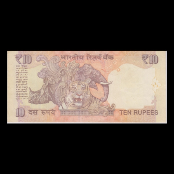 10 Indian Rupee Note Mahatma Gandhi Tiger and Elephant Rhinoceros -Raghuram Rajan(2013)