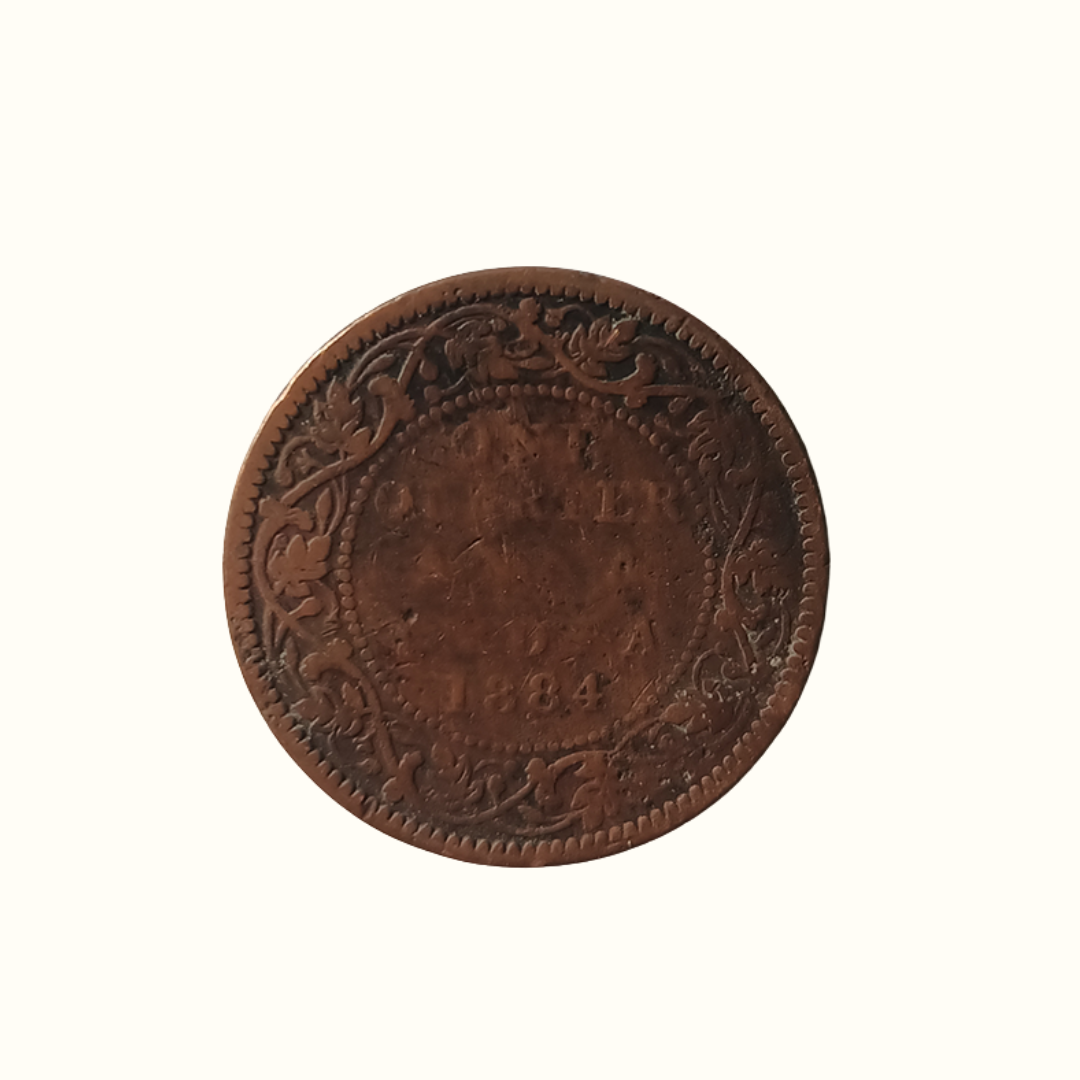 Indian One Quarter Anna Queen Victoria  Coin-1884