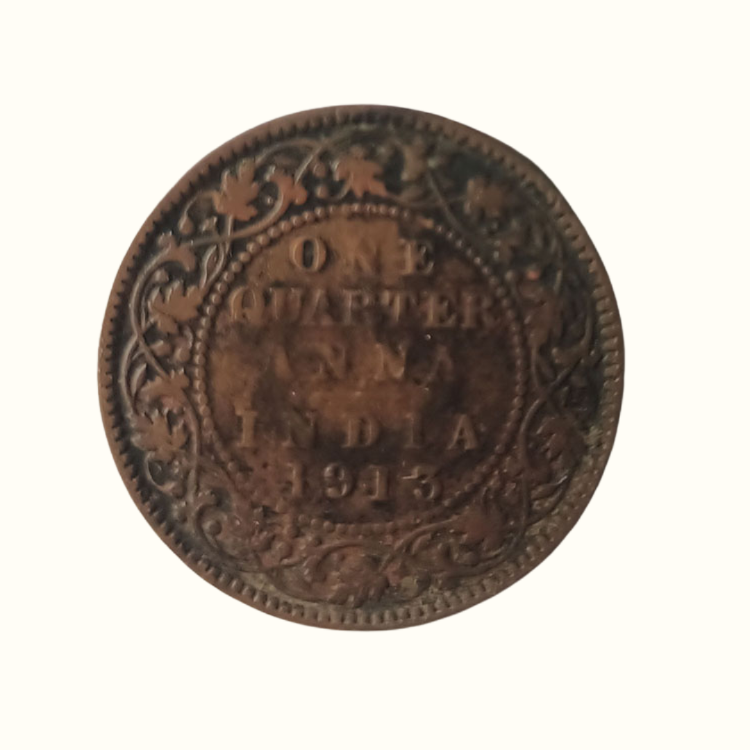 Indian One Quarter Anna GEORGE V KING EMPEROR-1913