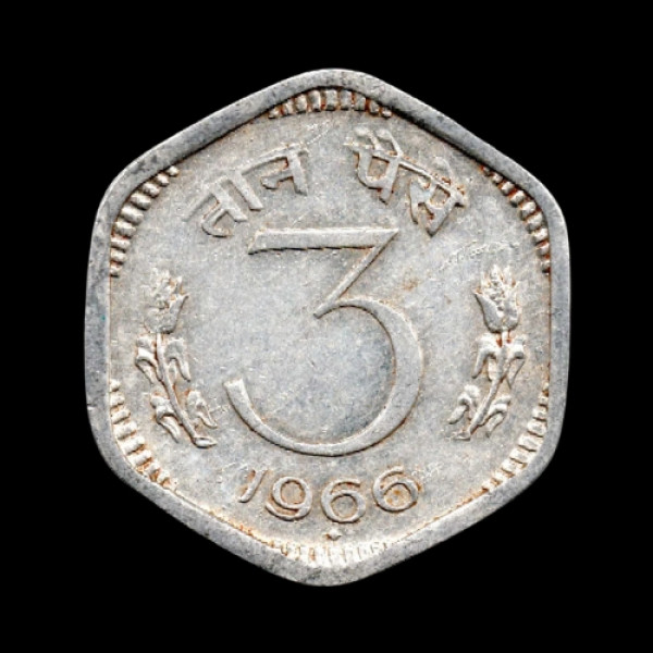 Indian Three Paisa Coin -1966