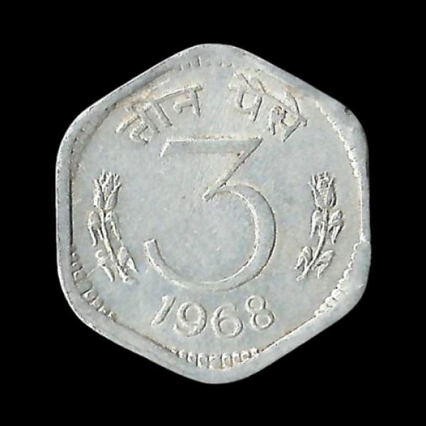 Indian Three Paisa Coin -1968