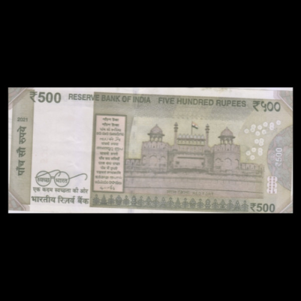 500 Indian Rupee Note Mahatma Gandhi Series(Red Fort–Swachh Bharat) 2021  Shaktikant Das