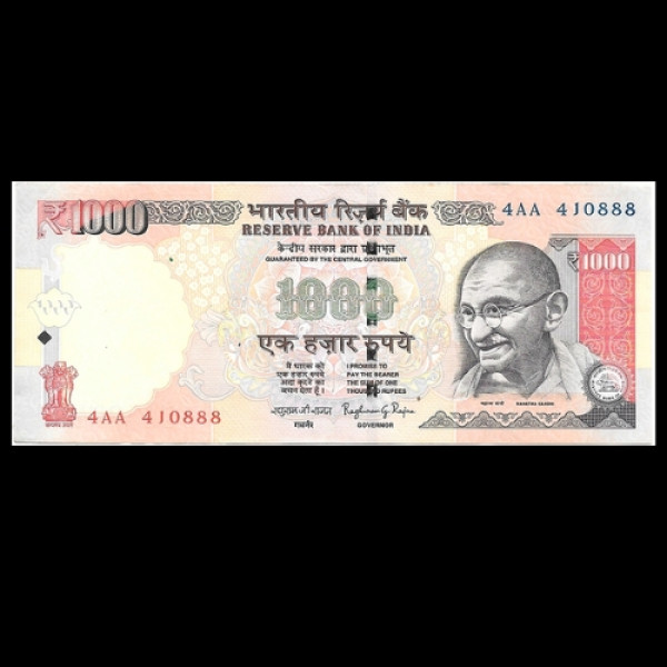 Indian 1,000 Rupees Note signature  of the Governor  Raghuram G. Rajan - 2016