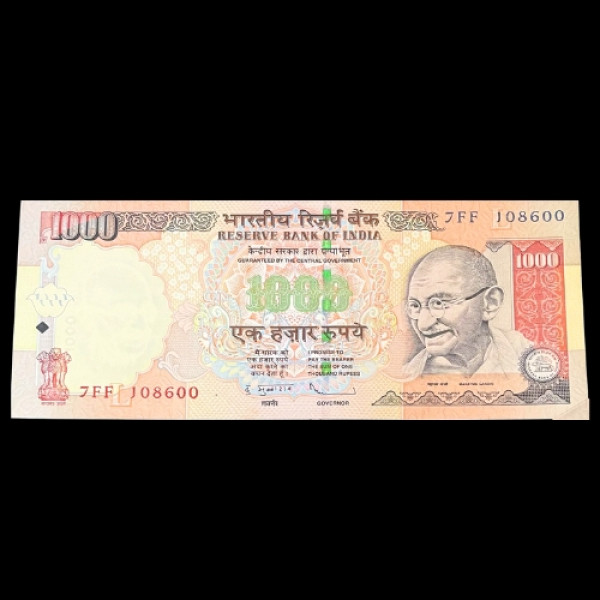 Indian 1,000 Rupees Note signature Of Govrnor D. Subbarao Note -2013