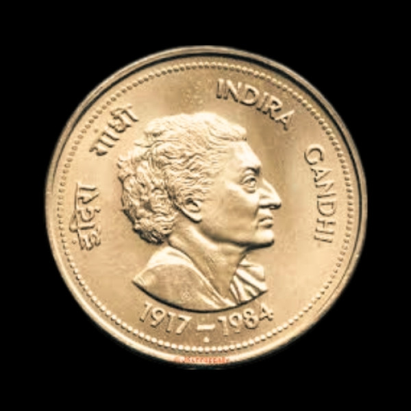 Indian 5 Rupees Indira Gandhi Bombay Mint Coin Issues -1985