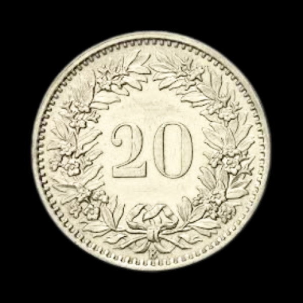 Swiss 20 Rappen (20 Centimes) coin - 1968