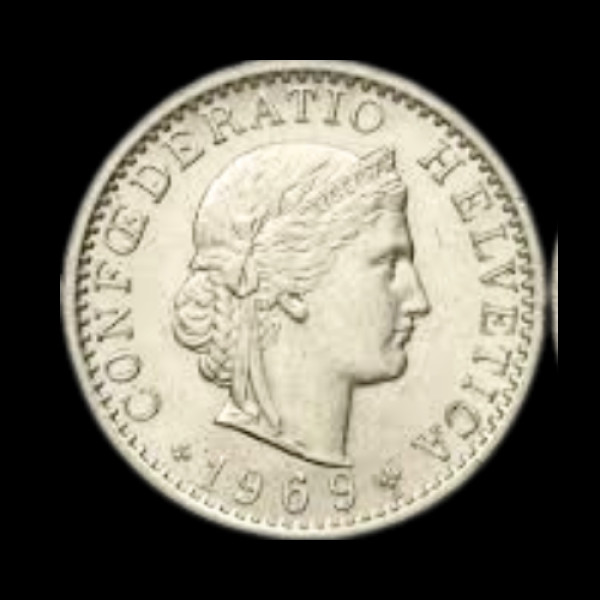 Swiss 20 Rappen (20 Centimes) coin - 1969